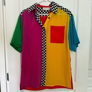 Authentic Vintage Colour Block Checkerboard Button Up